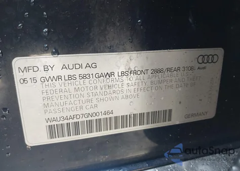 2016 Audi A8 L 3.0T из США, поврежденный, VIN WAU34AFD7GN001464